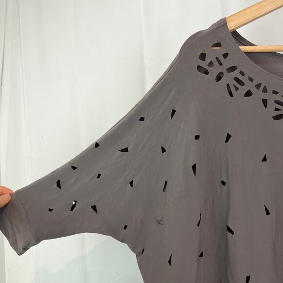 SYMPLI Canada Gray 10 Triangle Cutout Top Dolman 3/4 Sleeve Wide Neck Stretch - Picture 5 of 9